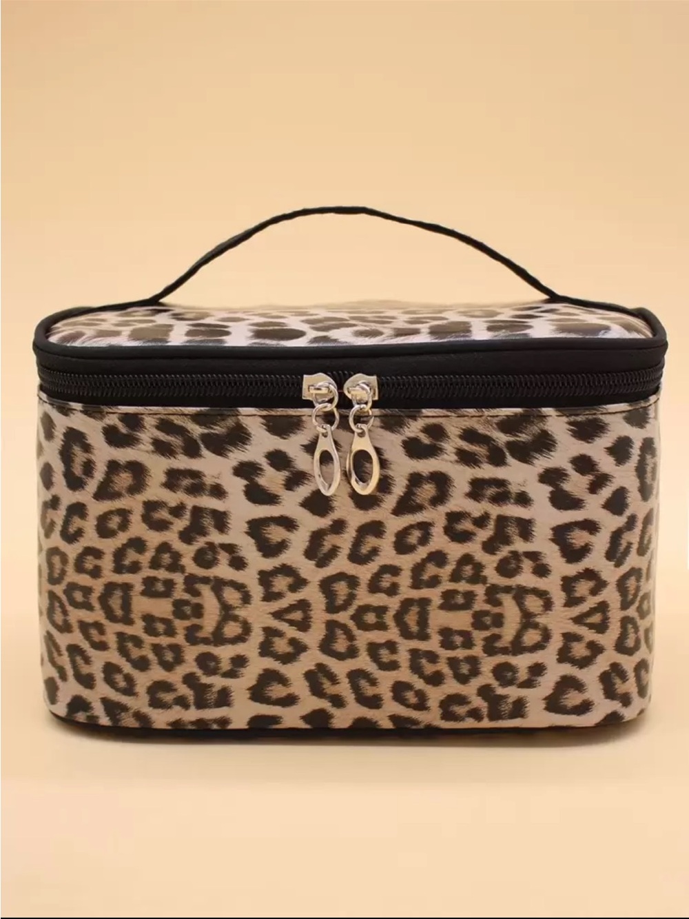 Leopard Print Cosmetic Bag in Tan, Black